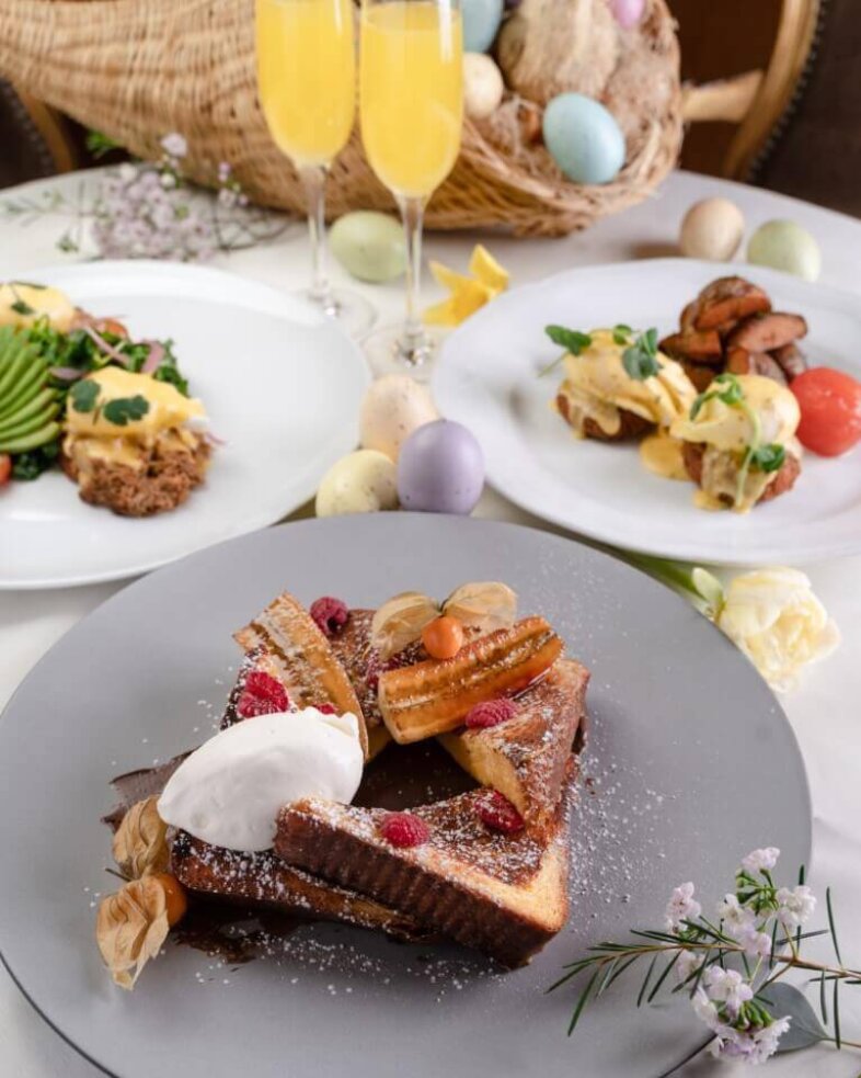 Bacchus Restaurant 2022 Easter Brunch Eggs Benedict Avocado Toast and French Toast