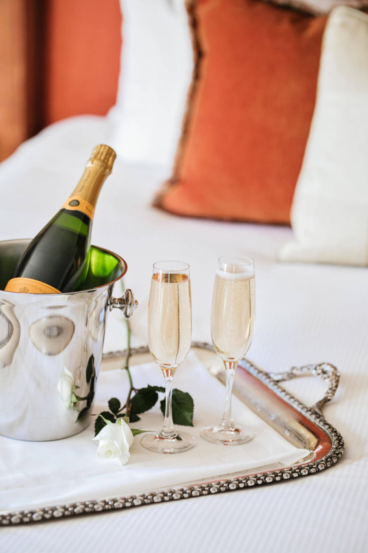 Champagne on bed with rose-31Jan2017-0204