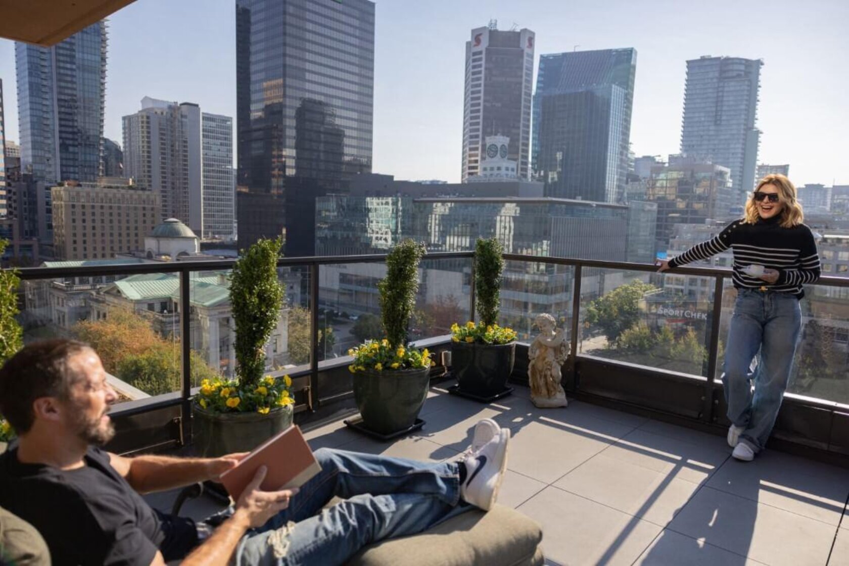 Couple on Penthouse Private Terrace Patio